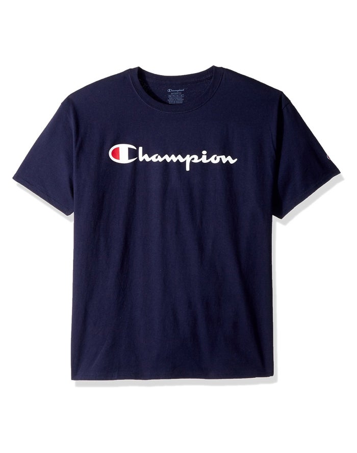 Champion Boys T-Shirt NZ - Cotton Script Logo Navy ( 5014-FTBIL )